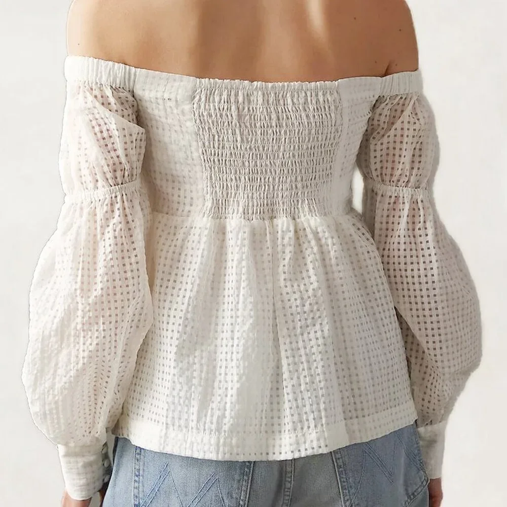 Maeve Anthropologie Off-the-Shoulder Smocked Blouse Puff Sleeves Size M